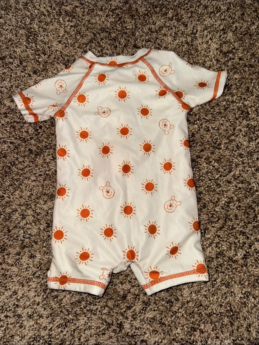 Disney Kids One-Piece Swim Suit White with Orange Sun Print